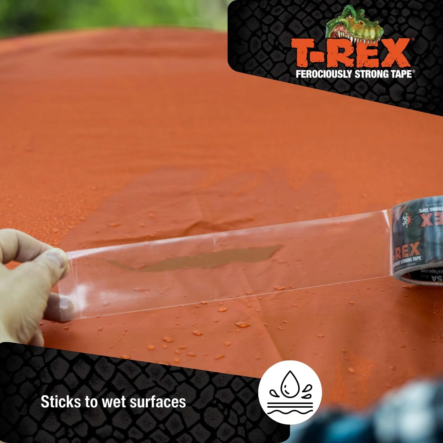 T-REX 241535 Ferociously Strong Repair Tape, Sticks to Wet Surfaces, All Weather and UV Resistant, 1.88" x 9 Yards, Clear, 1-Roll - Image 5