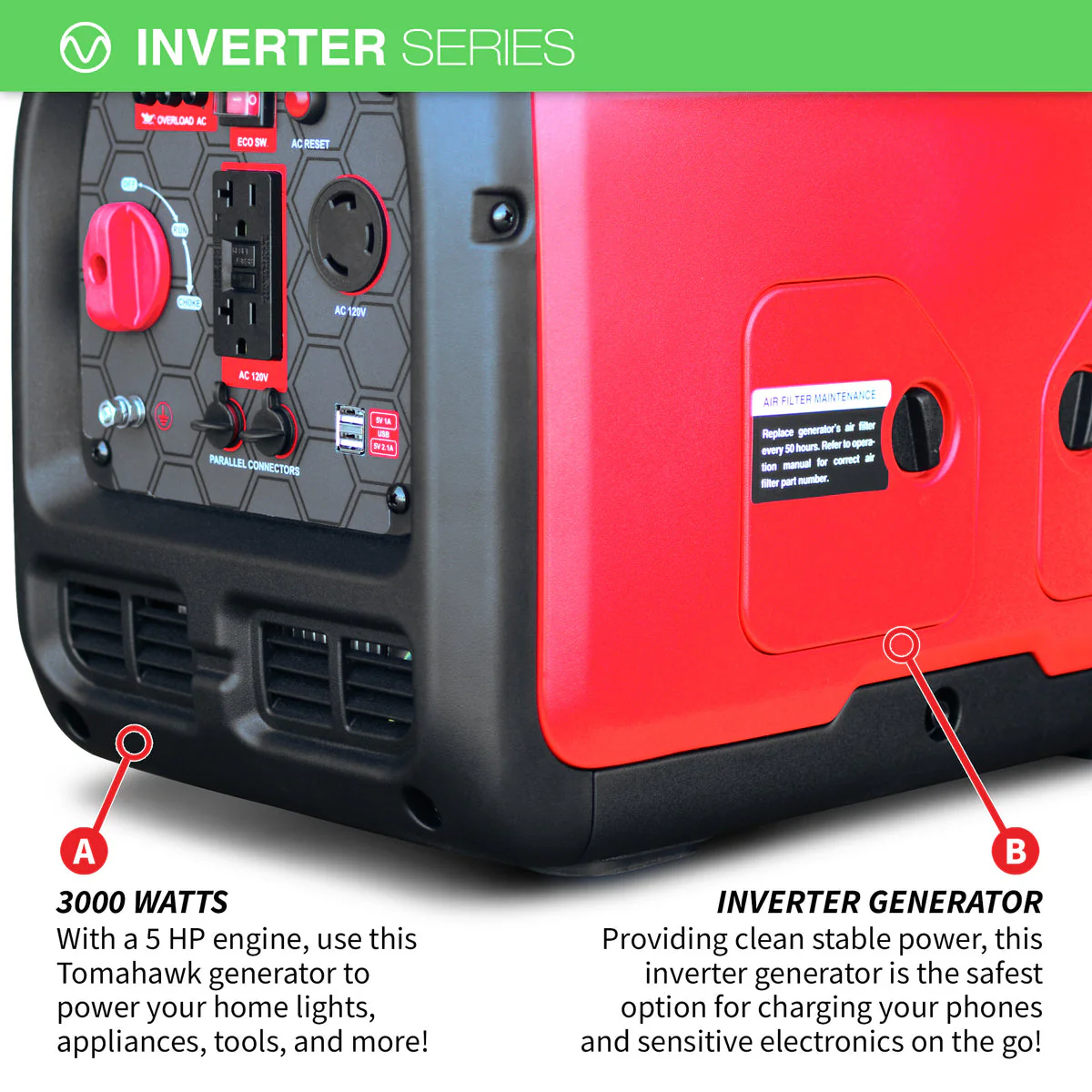 Tomahawk TG3000i-BRV 3000 Watt Inverter Generator Super Quiet Portable Gas Power Professional Use - Camo Special Edition - Image 6