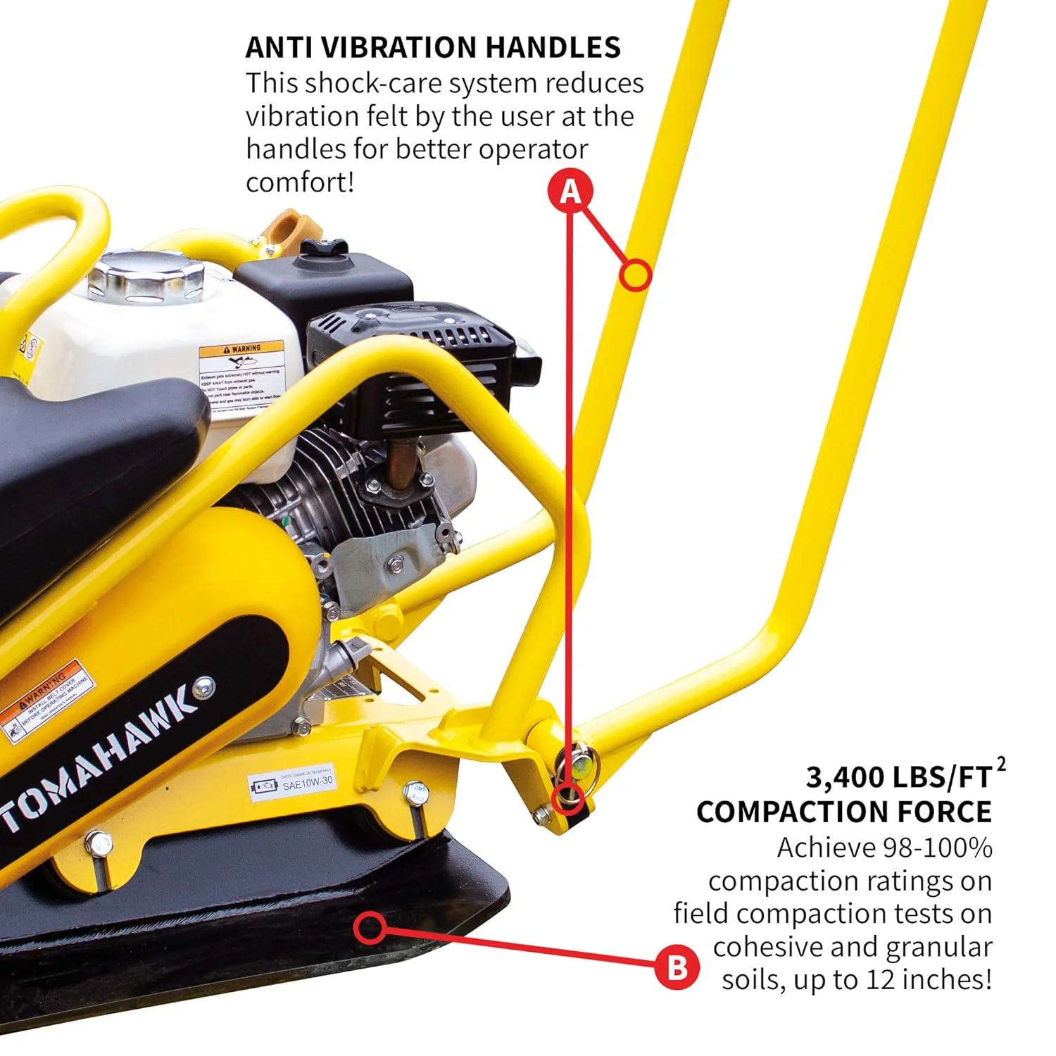 Tomahawk TPC90H 5.5 HP Honda Vibratory Plate Compactor for Asphalt Aggregate Soil Compaction (Compactor Only) - Image 4