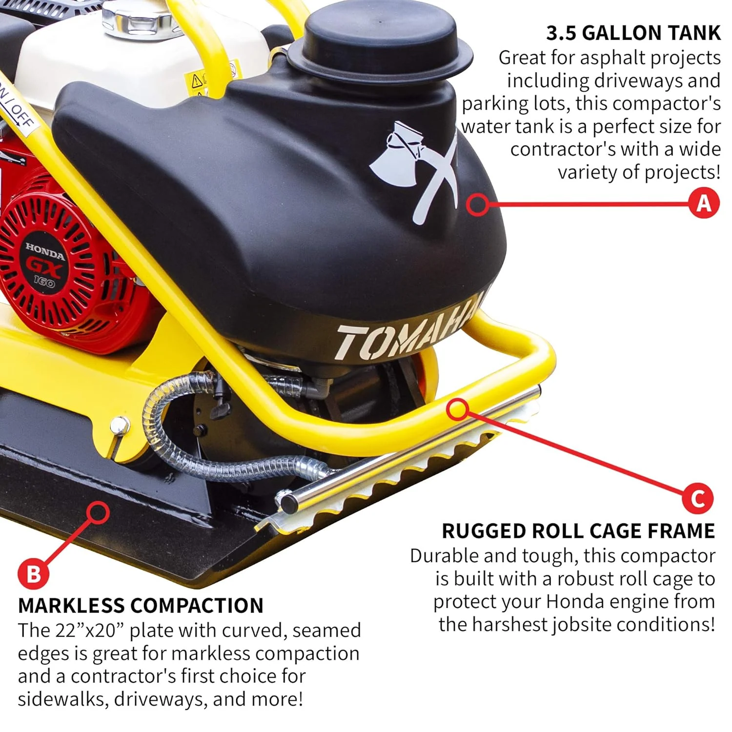 Tomahawk TPC90H 5.5 HP Honda Vibratory Plate Compactor for Asphalt Aggregate Soil Compaction (Compactor Only) - Image 6