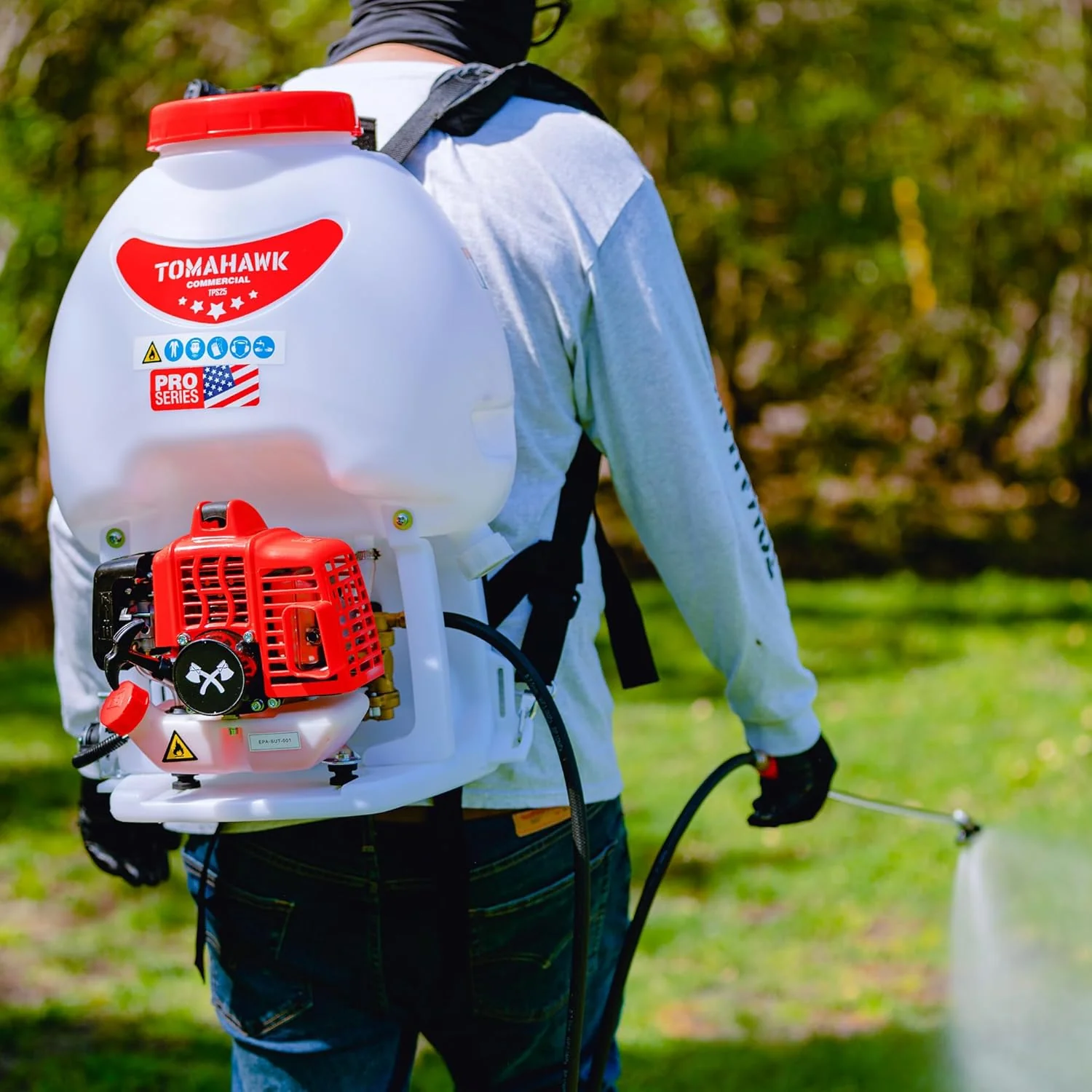 Tomahawk 5 Gallon Gas Power Backpack Sprayer 450 PSI Pump Garden Spraying with Irrigation Rod for Root Protection - Image 3