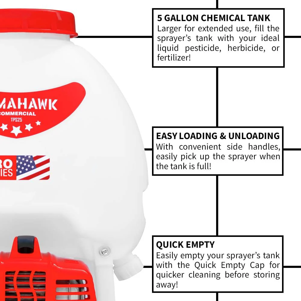 Tomahawk 5 Gallon Gas Power Backpack Sprayer 450 PSI Pump Garden Spraying with Irrigation Rod for Root Protection - Image 7