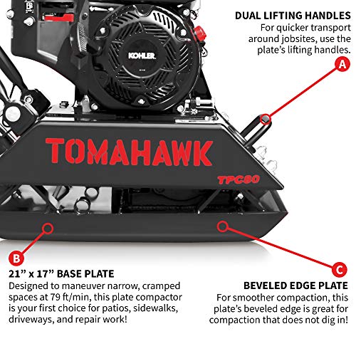 Tomahawk Vibratory Plate Compactor Tamper for Dirt, Asphalt, Gravel, Soil Compaction with 6HP Engine - Image 6