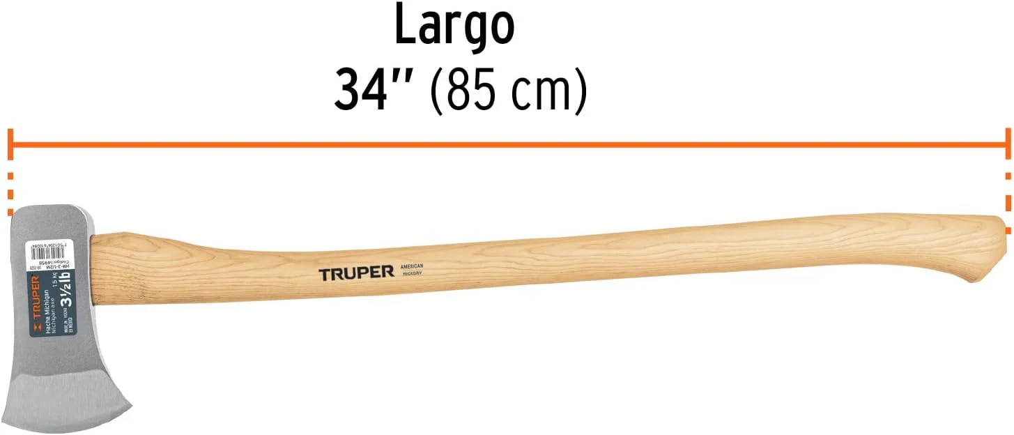 Truper HM-3-1/2M 3 1/2 lb Michigan Axe, 34" Hickory Handle - Image 3
