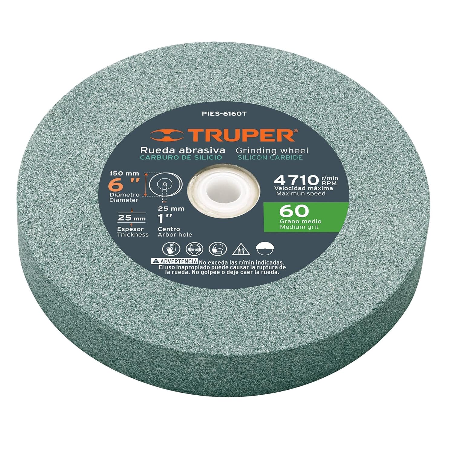 Truper 6" Silicon 16407 Carbide Bench Grinding Wheels. Grit=60, Thickness=1", Drill=1". 1 Pack - Image 2