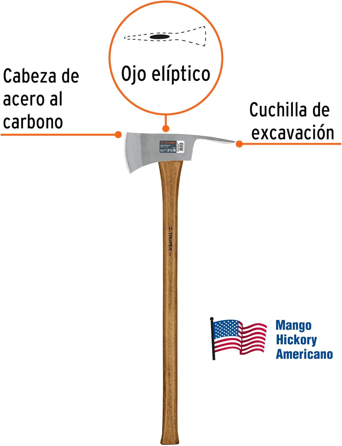 Truper 14966 PU-3-1/2M 3 1/2 lb Pulaski Axe, 35" Hickory Handle - Image 2