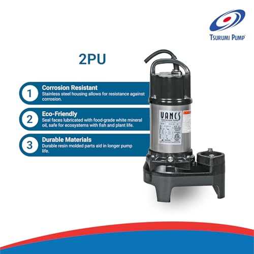 Tsurumi Pump 2PU | Submersible Pond Pump/Waterfall Pump | 1/5 HP, 115V, 2 in Discharge | Ideal Water Feature Pump for Ponds, Fountains, Waterfalls | 50 GPM / 3000 GPH - Image 3