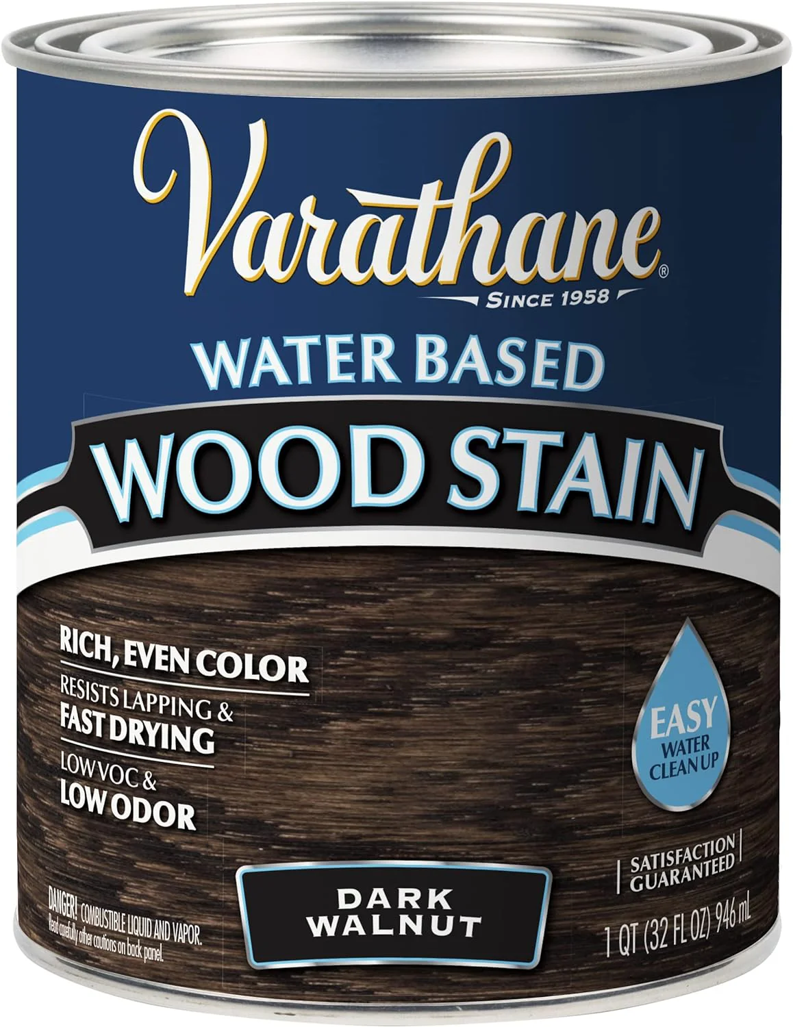 Varathane 381119 Water Based Wood Stain, Quart, Dark Walnut Quart (Pack of 1) Dark Walnut Wood Stain - Image 2