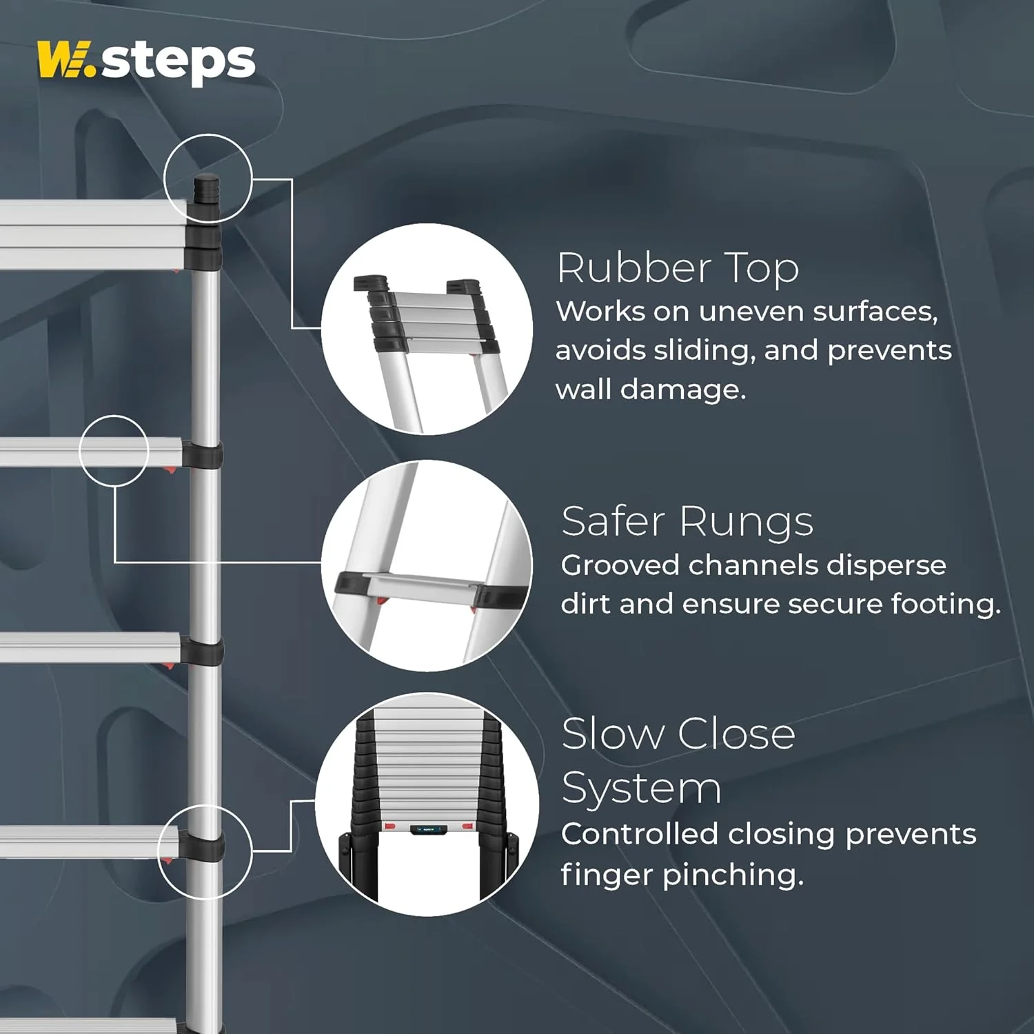 W.steps Prime 11.5 FT | Telescopic Extension Ladder, ANSI Type 1A Certified, incl. stabilizers - Image 5