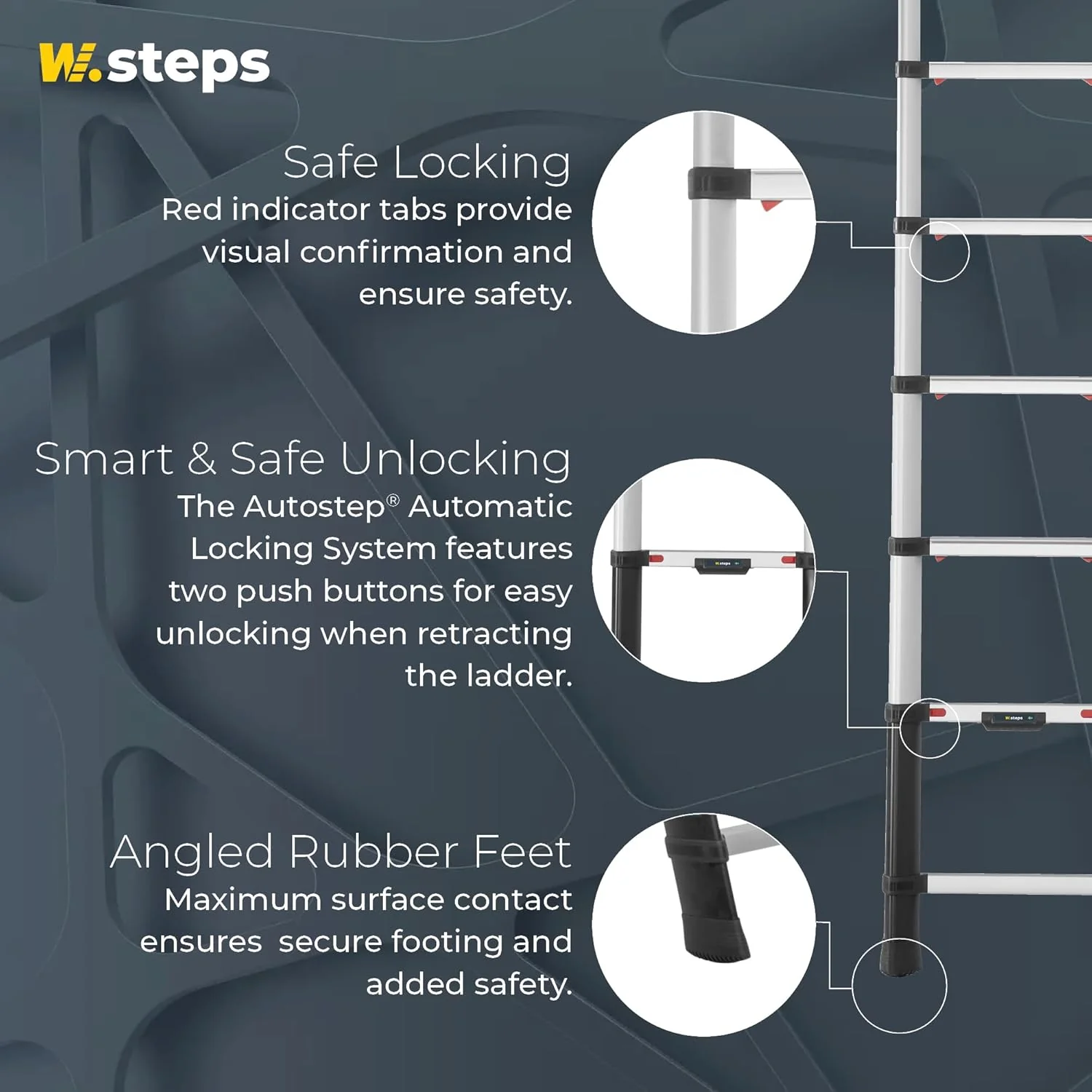 W.steps Prime 11.5 FT | Telescopic Extension Ladder, ANSI Type 1A Certified, incl. stabilizers - Image 9