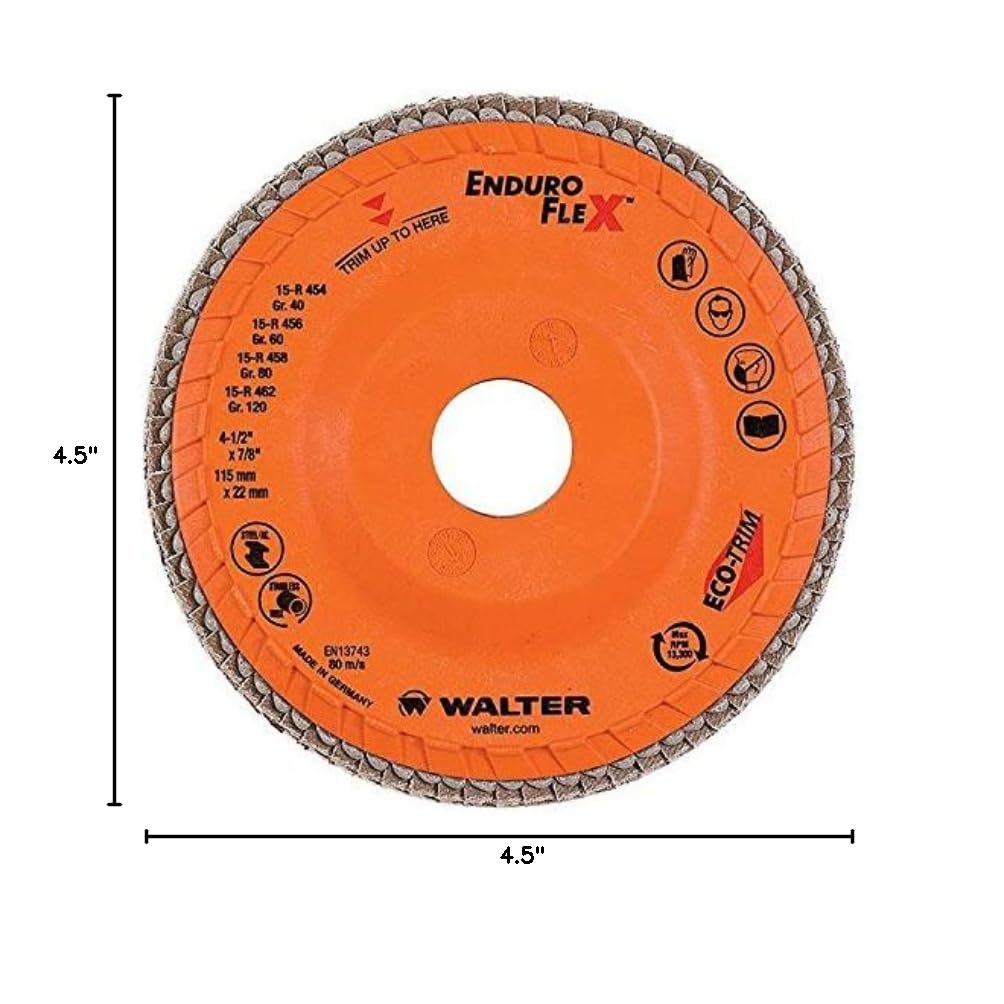 Walter (15R456) Enduro-Flex Abrasive Flap Disc, 60 Grit Finishing Disc, 4-1/2 Inches, 10 Round Hole, 13300 RPM (Pack of 10) - Image 7