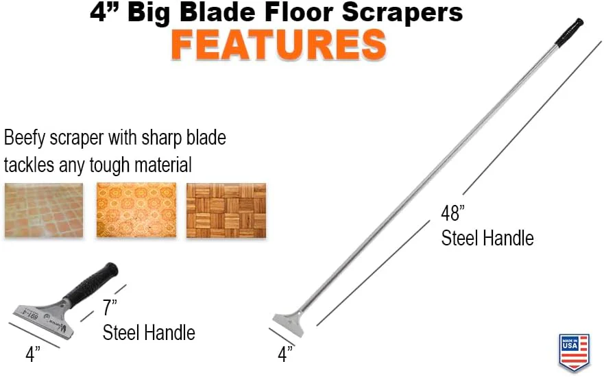 Warner 4" Big Blade Floor Scraper, 48" Steel Handle - Image 2