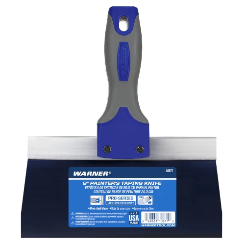 Warner Manufacturing 8" ProGrip Blue Steel Drywall Taping Knife, Soft Grip Handle