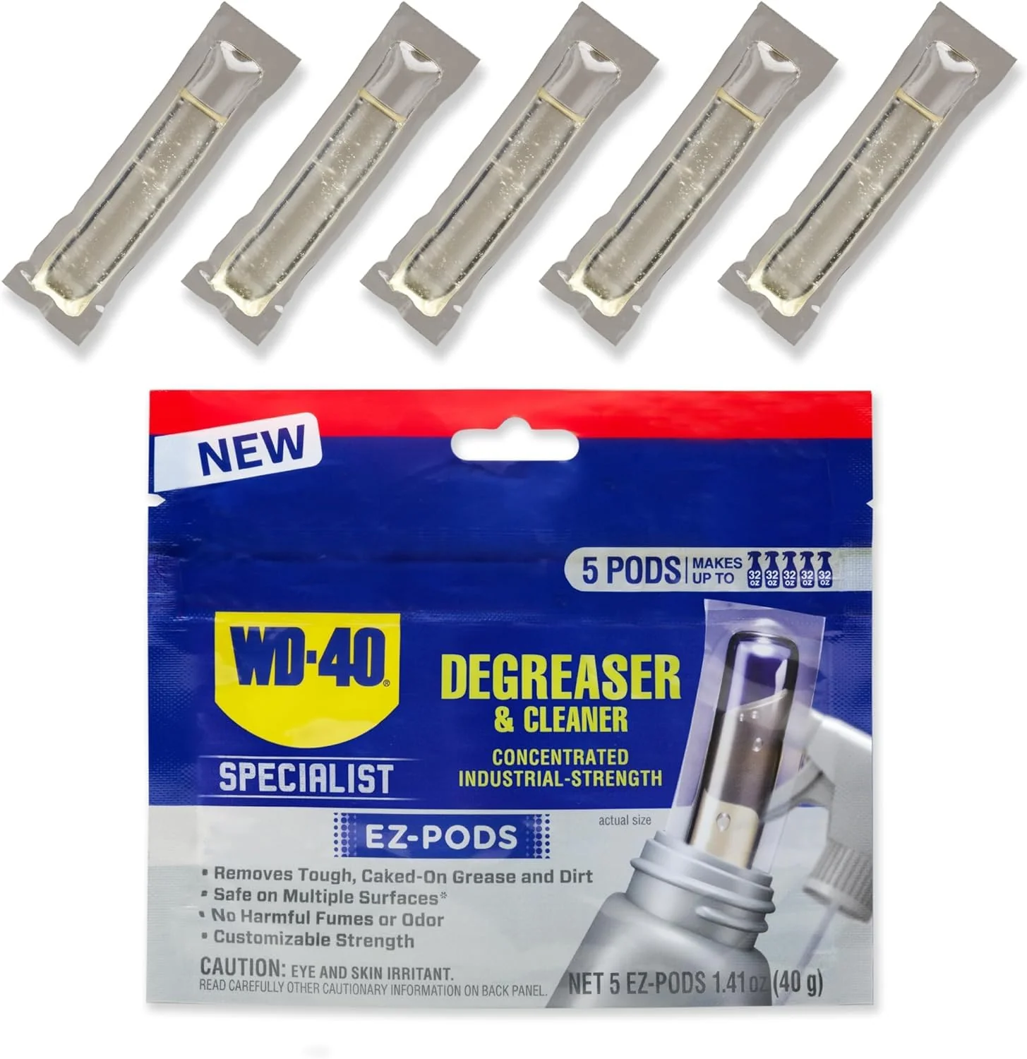 WD-40 300882 Specialist Degreaser and Cleaner EZ-PODS, Customizable Industrial-Strength Concentrate, Multi-Surface Cleaning Solution, Cleans and Degreases BBQ, Patio Cleaner, Unscented, 0.28 oz (Pack of 5 Pods)