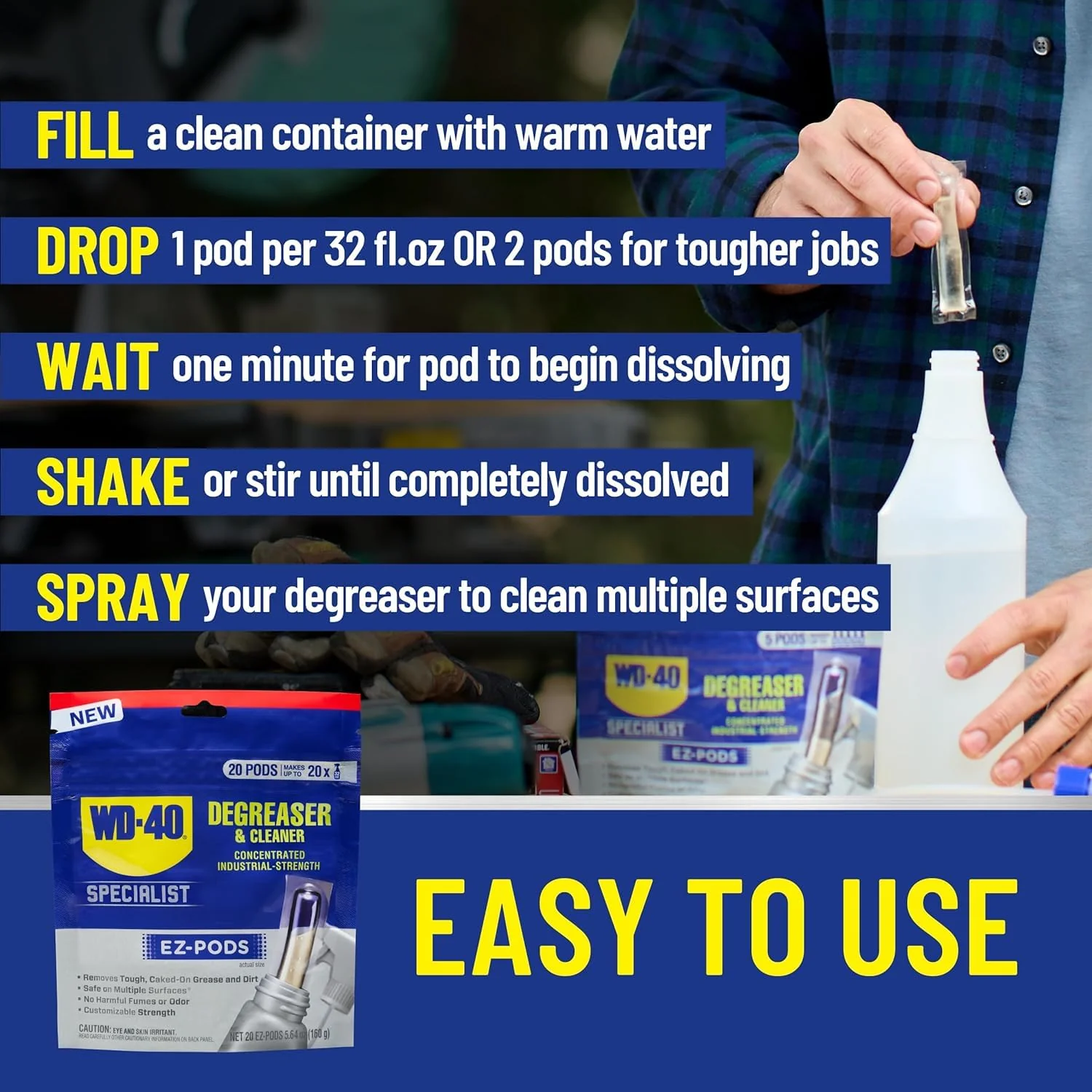 WD-40 300882 Specialist Degreaser and Cleaner EZ-PODS, Customizable Industrial-Strength Concentrate, Multi-Surface Cleaning Solution, Cleans and Degreases BBQ, Patio Cleaner, Unscented, 0.28 oz (Pack of 5 Pods) - Image 5