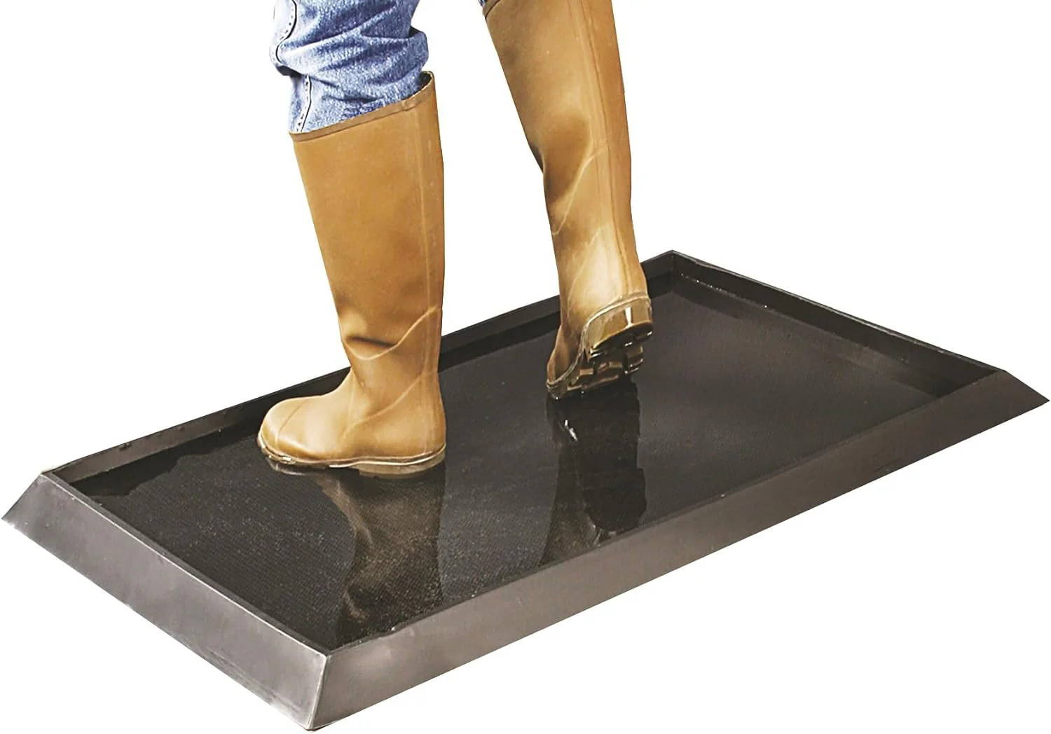 Wearwell Anti-Fatigue Footbath Mat, Natural Rubber 222 Tall Wall, for Food Processing Facilities, 32" x 39" x 2-1/2" Thickness, Black - Image 2
