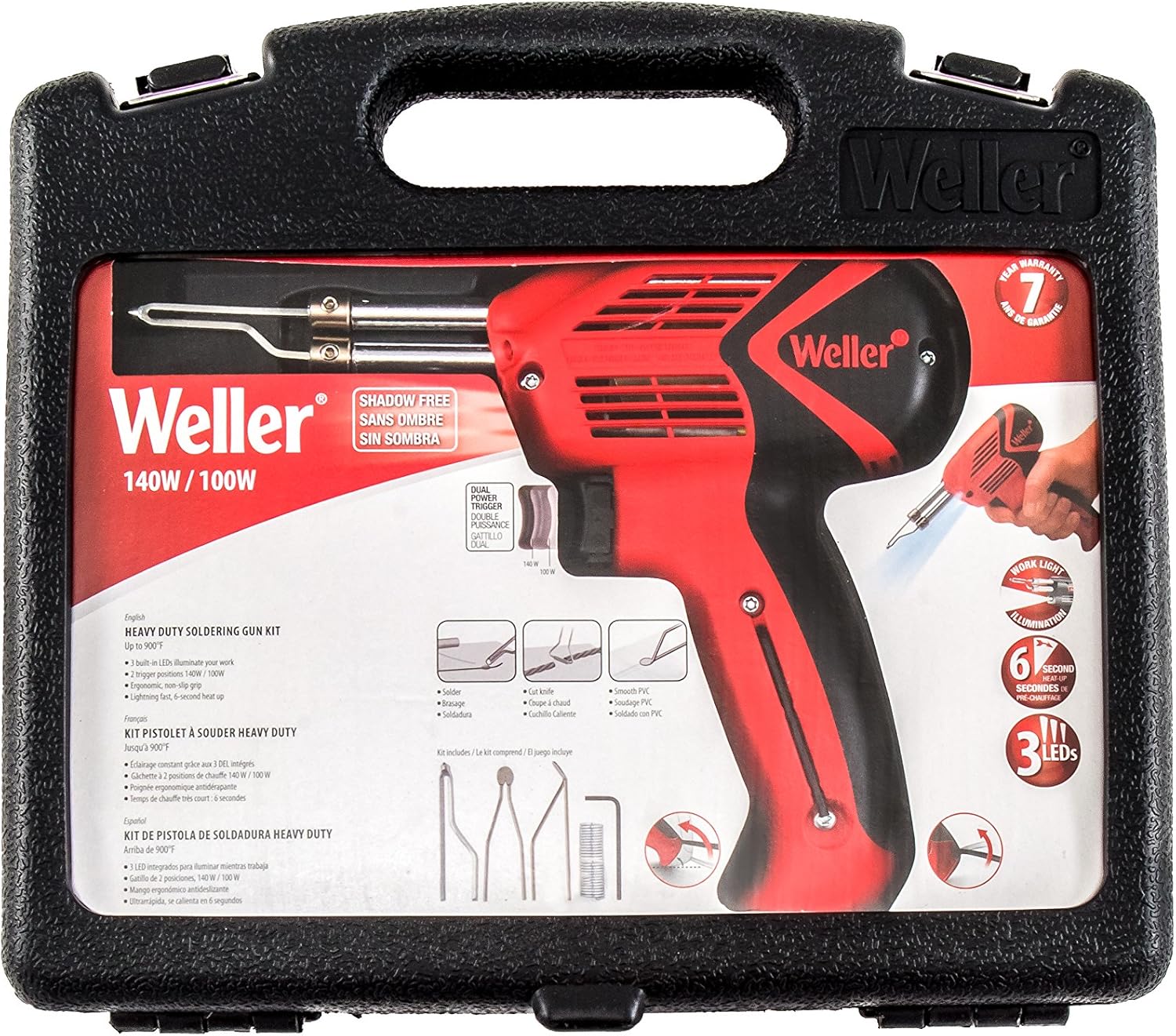 Weller 9400PKS 120V Dual Heat 140/100W Universal Soldering Gun Kit with 6 Second Heat Up Time and LED Lighting - Image 5