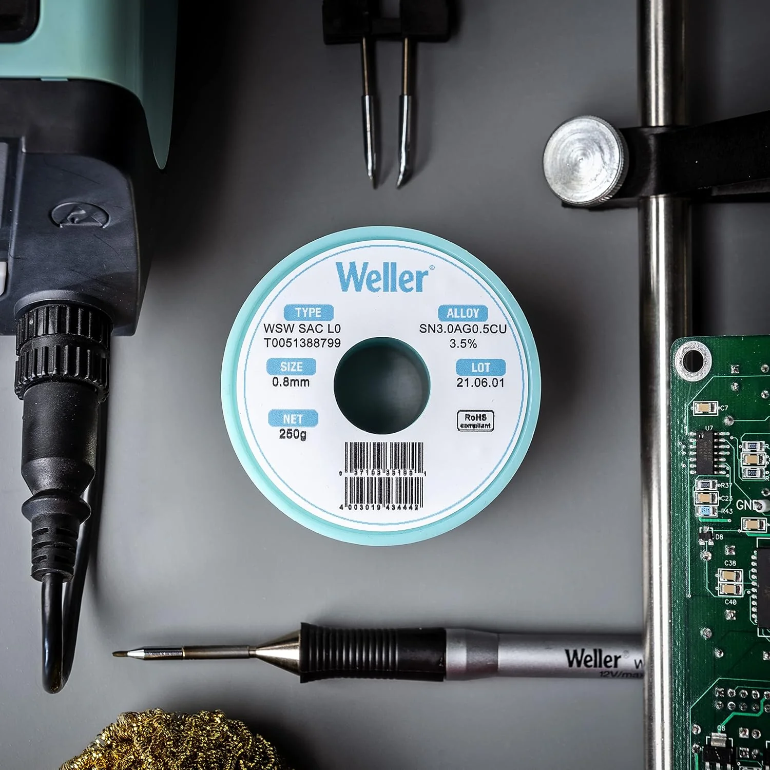 Weller WSW SAC L0 (T0051388499) Lead Free Solder Wire, Dia: 0.5 mm / 0.020 in, Wt: 100 g / 3.527 oz, Alloy Sn96.5Ag3.0Cu0.5, Flux content 3.5% - Image 9