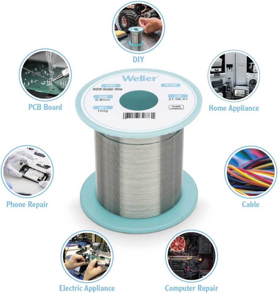 Weller WSW SAC L0 Lead-Free Solder Wire, 1.0 mm / 0.039 in Diameter, 250 g / 8.818 oz Weight, Sn96.5Ag3.0Cu0.5 Alloy, 3.5% Flux content - T0051388899 - Image 5