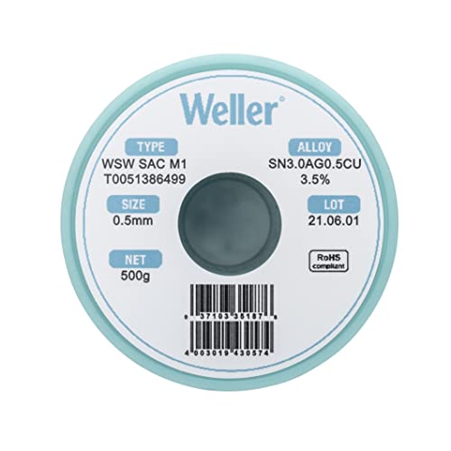 Weller WSW SAC M1 (T0051386499) Lead Free Solder Wire, Dia: 0.5 mm / 0.020 in, Wt: 500 g / 17.637 oz, Alloy Sn96.5Ag3.0Cu0.5, Flux content 3.5% - Image 2