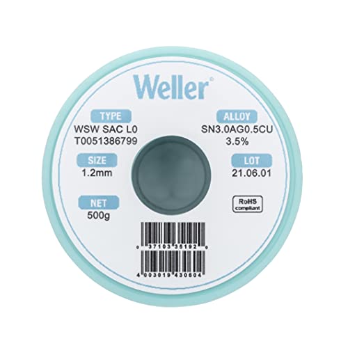 Weller WSW SAC M1 (T0051386570) Lead Free Solder Wire, Dia: 0.2 mm / 0.008 in, Wt: 10 g / 0.353 oz, Alloy Sn96.5Ag3.0Cu0.5, Flux content 3.5% - Image 2