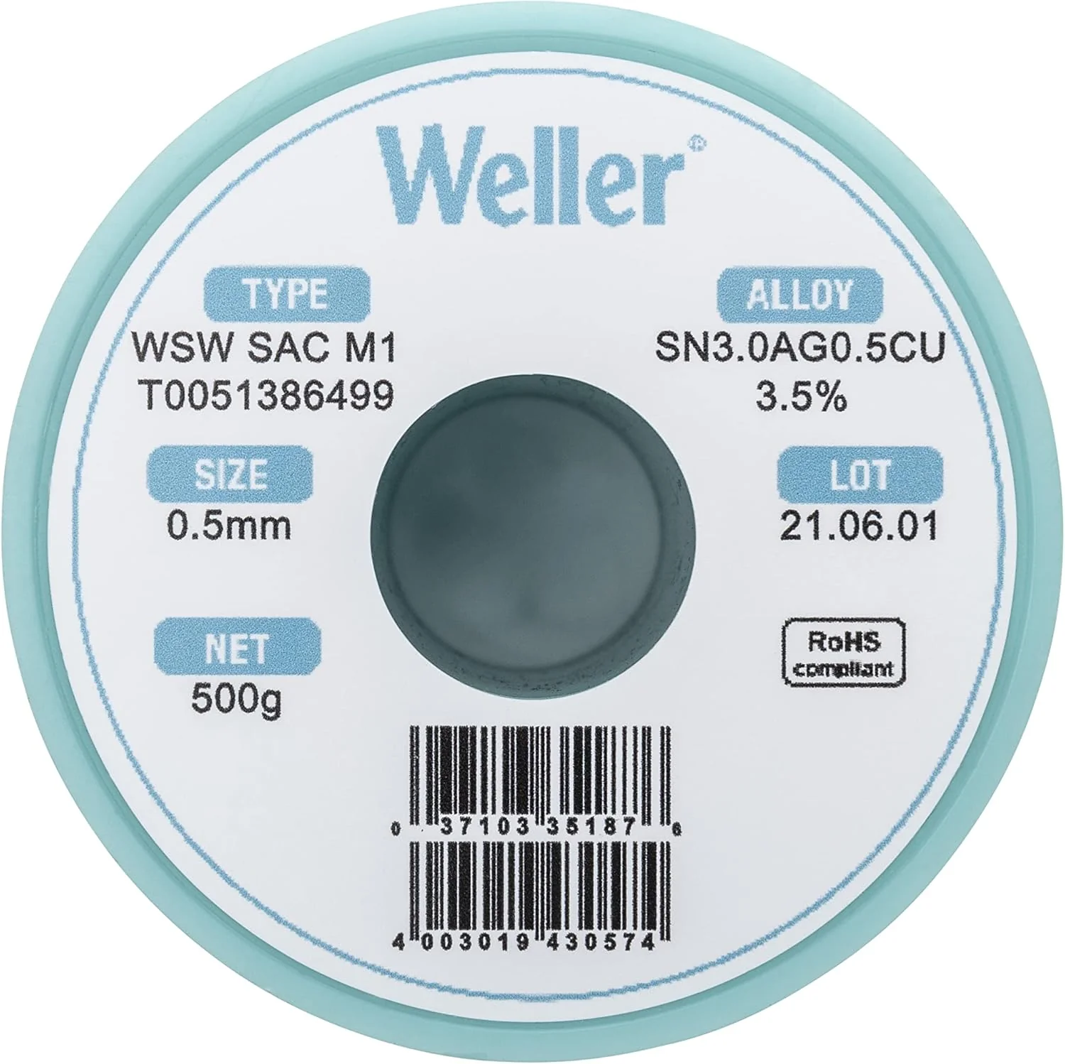 Weller T0051388299 Solder Wire, No Clean, Lead Free, 0.020 in"/0.5mm Diameter, Sn96.5Ag3Cu0.5, 3.5% Flux Content - Image 3