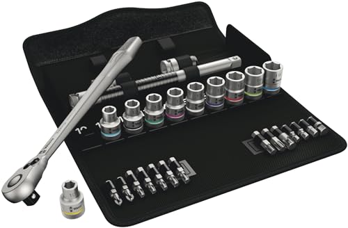 Wera 05004078001 8100 SC 8 Zyklop Metal Ratchet Set with Switch Lever, 1/2" Drive, Metric, 28 Pieces