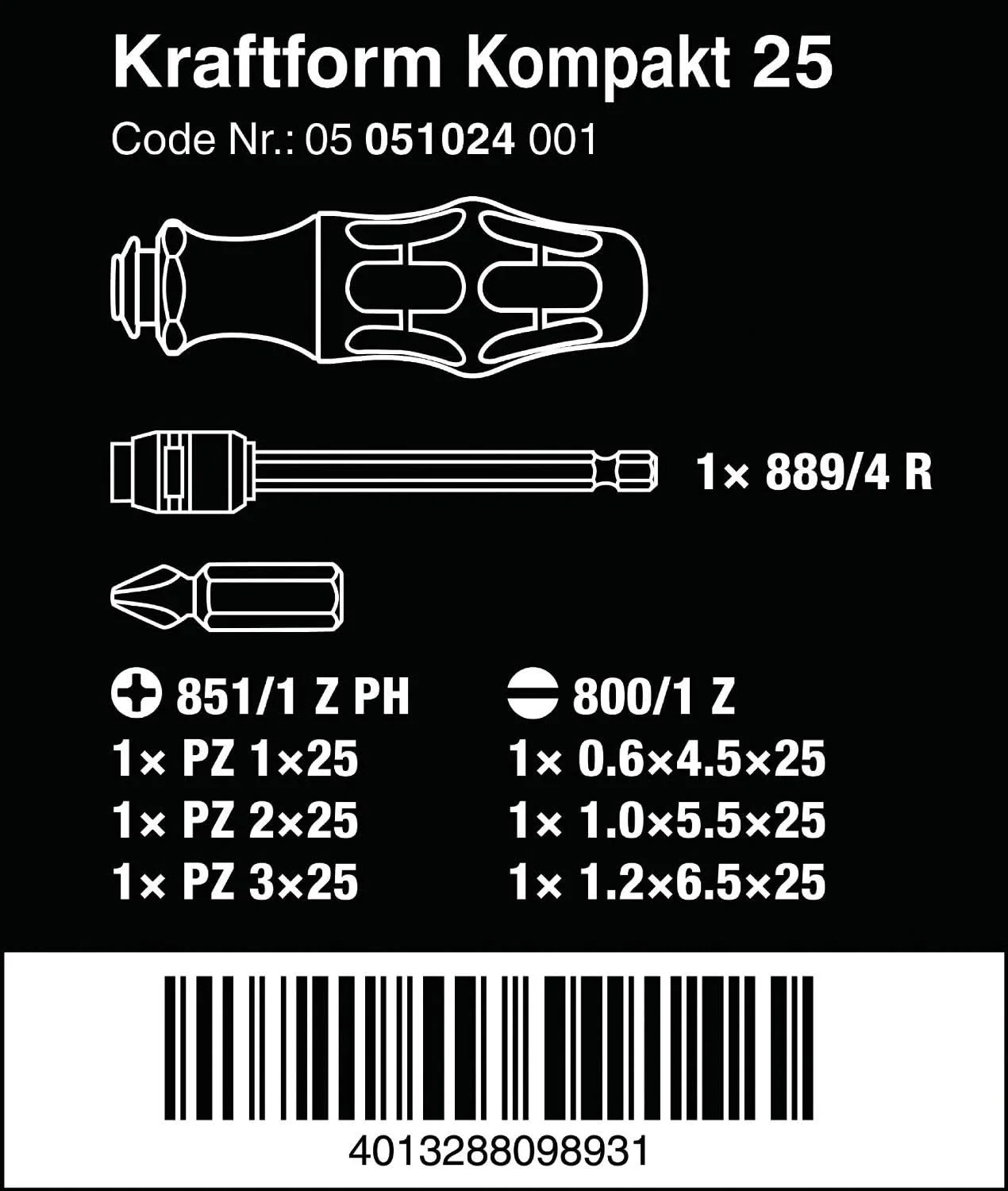 Wera Tools (5051024001) Kraftform Kompakt 25 Replacement Type Driver Bit Set, Pouch Set - Image 3