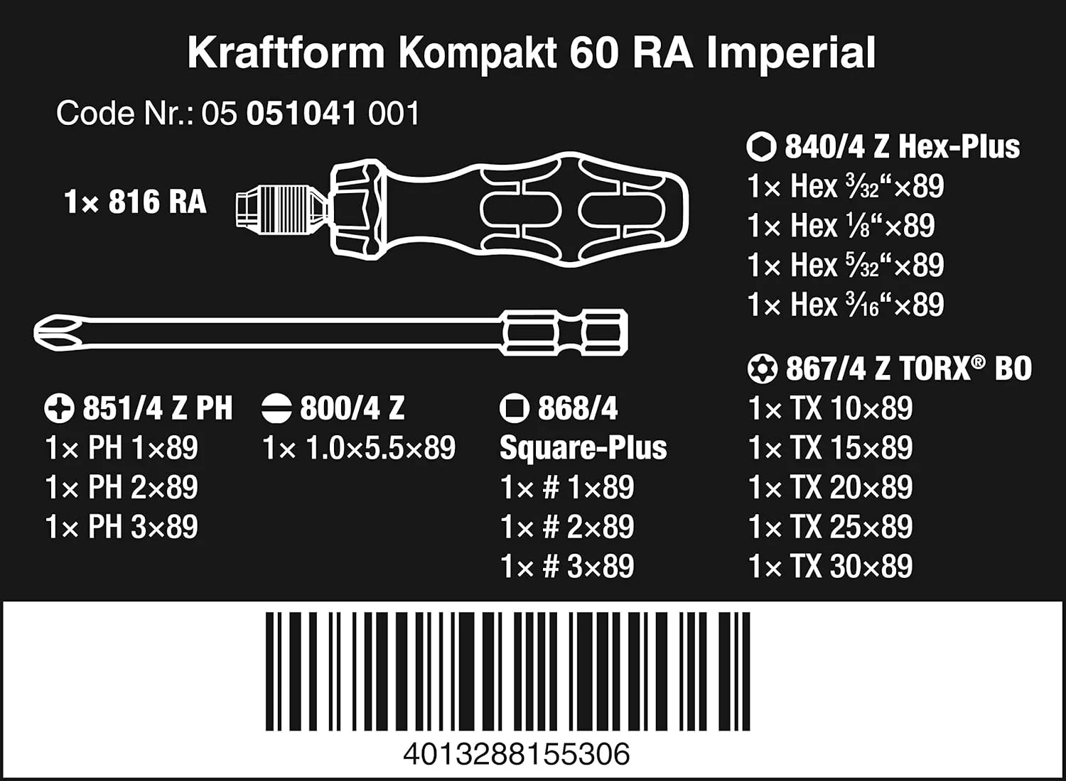 Wera - 5051041001 Kraftform Kompakt 60 RA Ratcheting Screwdriver Set, 17-Piece - Image 3