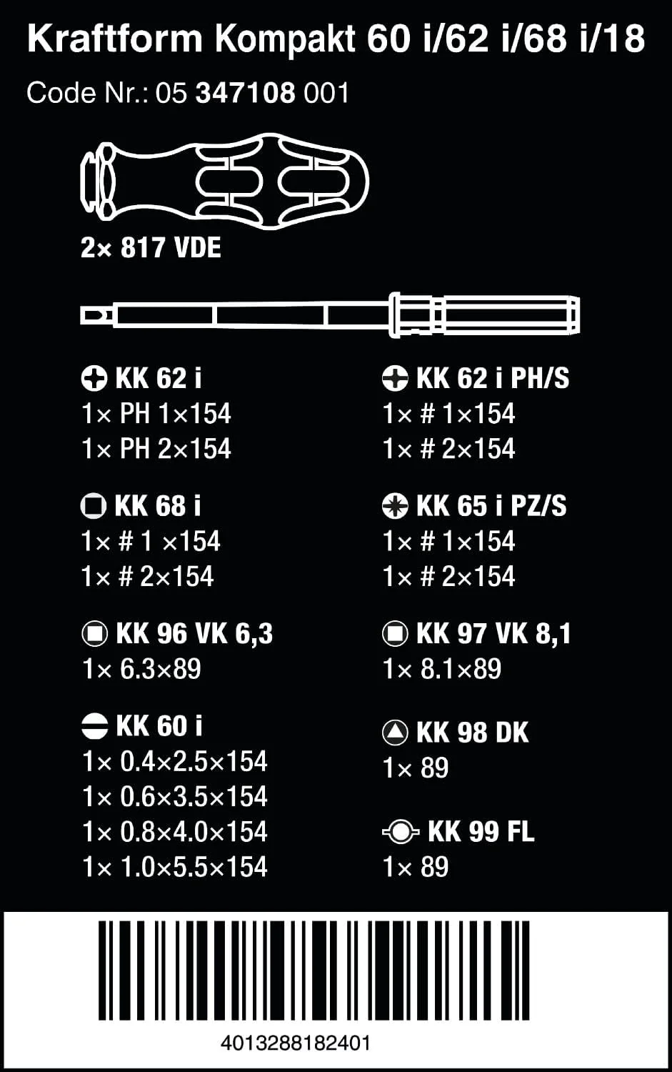 Wera - 5347108001 347108 Kraftform Kompakt VDE 60 i/62 i/68 i/18 Insulated Blade Set - Image 3