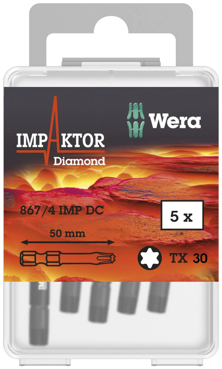 Wera 867/4 Diamond Coated Impaktor Torx Screwdriver Bits for TX30 Torx Socket Screws (Pack of 5) - Image 4