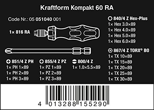 Wera Tools Kompakt 60 Ratchet screwdriver & Bit Set, 17pc, - Image 2