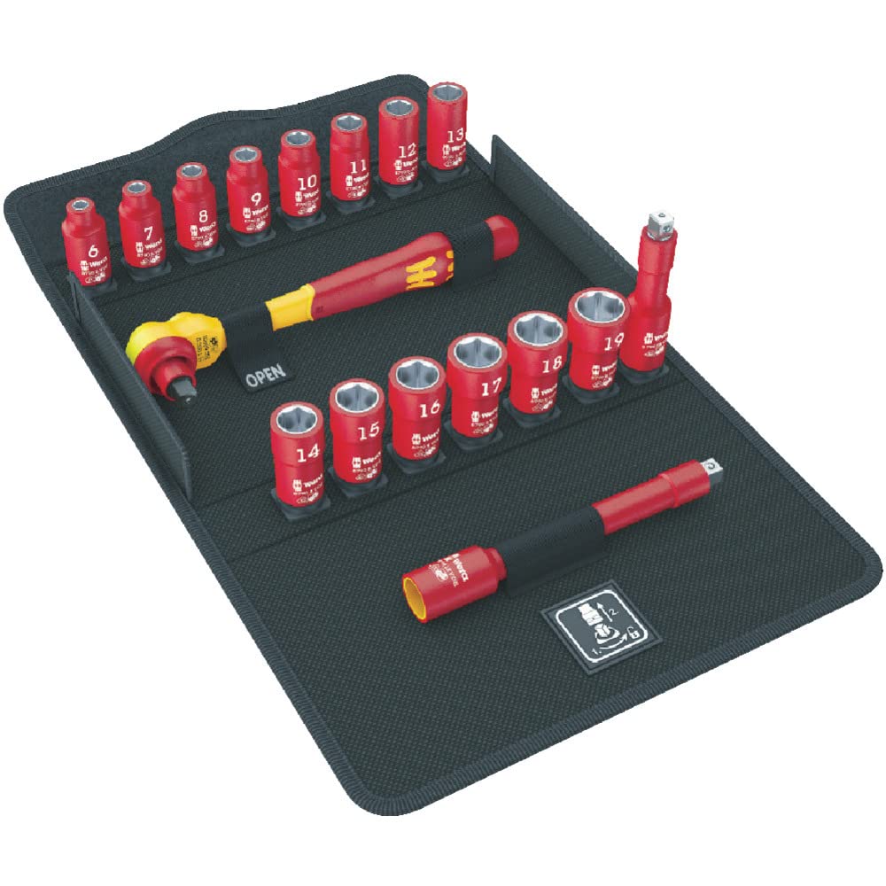 Wera Tools 17 Piece 8100 SB VDE 1 Zyklop Ratchet Set, Insulated, Switch Lever, 3/8" Drive, Metric - 05004970001 - Image 2