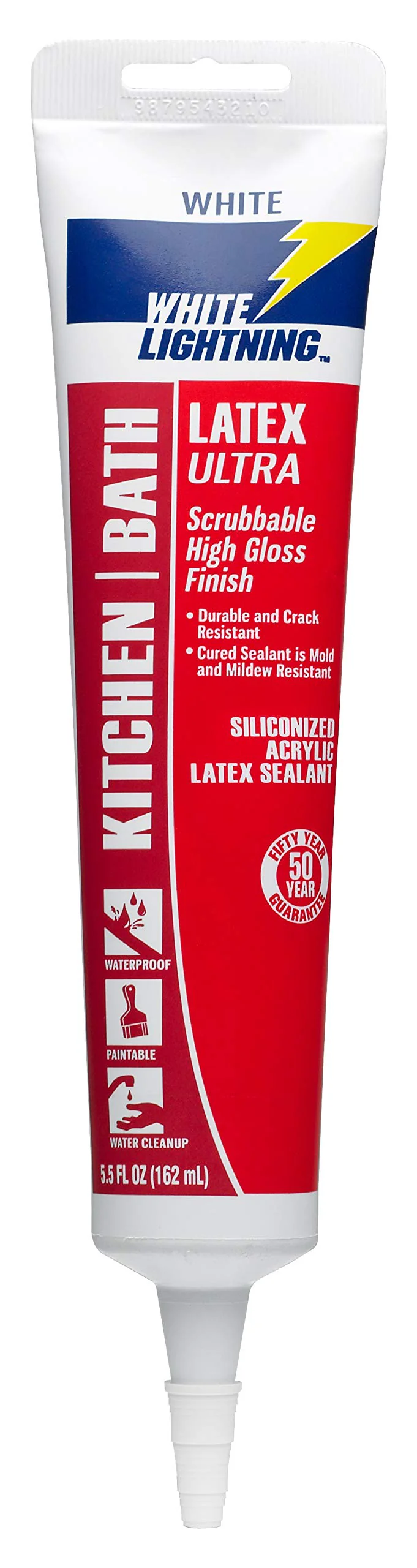 White Lightning W21000005 Latex Ultra Kitchen and Bath Premium High Gloss Sealant, White, 5.5 fl. oz.