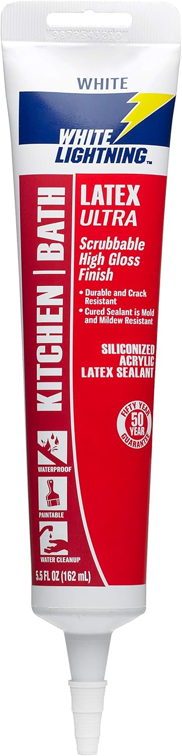 White Lightning W21000005 Latex Ultra Kitchen and Bath Premium High Gloss Sealant, White, 5.5 fl. oz. - Image 2