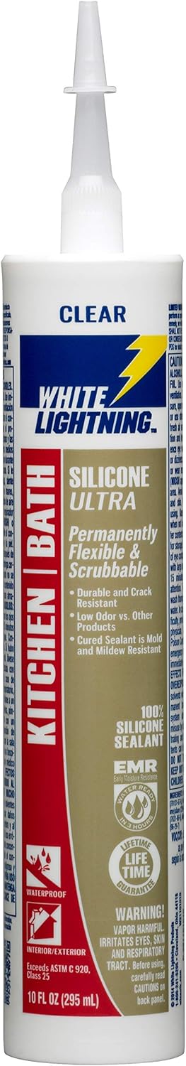 White Lightning W21101010 Silicone Ultra Kitchen & Bath Sealant, Clear, 10 oz. - Image 2