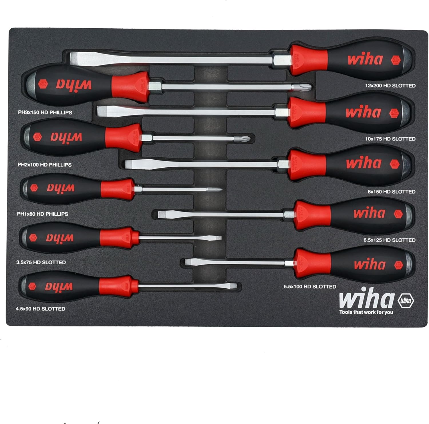 Wiha 10 Piece Extra Heavy Duty Cushion Grip Phillips Screwdriver Set