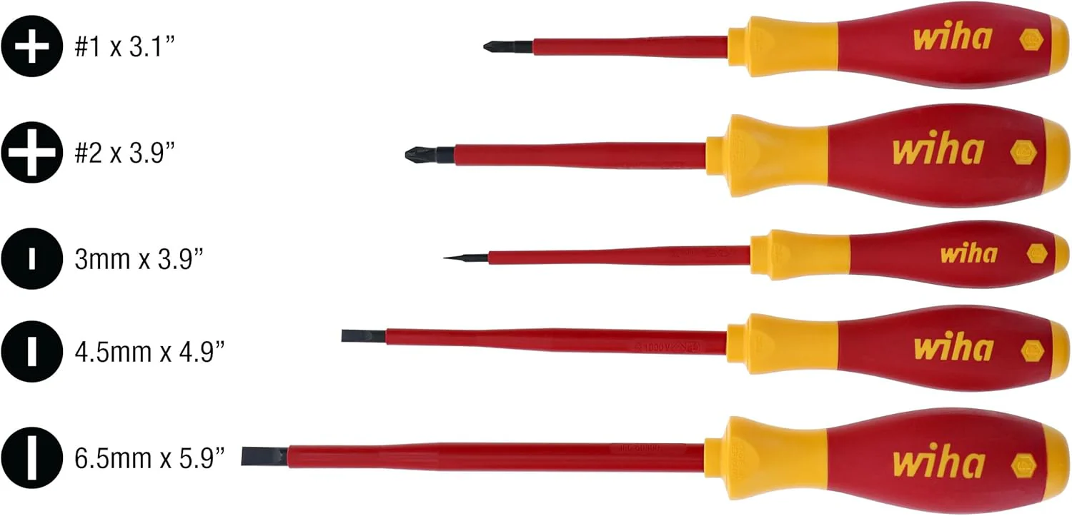Wiha 32091 5-Piece 1000-Volt Slotted and Phillips Insulated Screwdriver Set - Image 4
