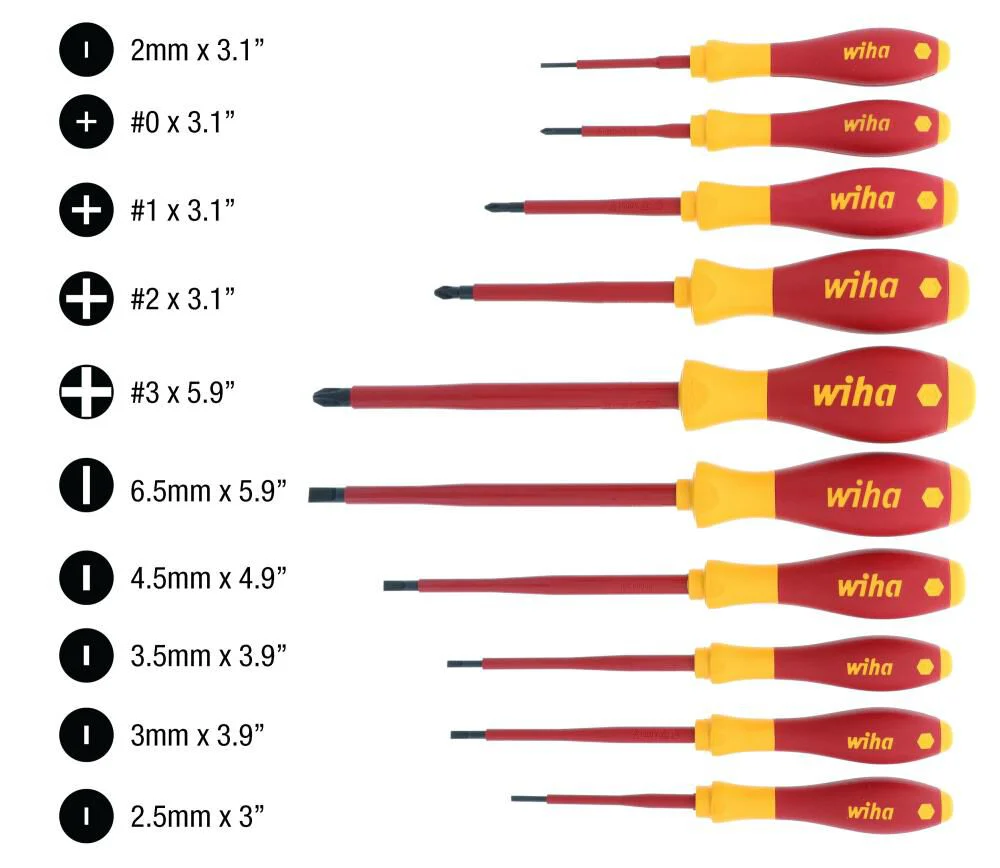 Wiha 32093 Slotted and Phillips Insulated Screwdriver Set, 1000 Volt, 10 Piece - Image 6