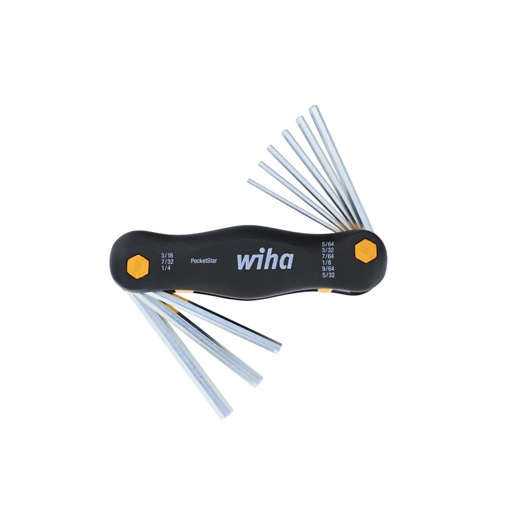 Wiha 35197 Inch Pocket Star Fold Up Key Set with Large Ergo Handle, 9-Piece