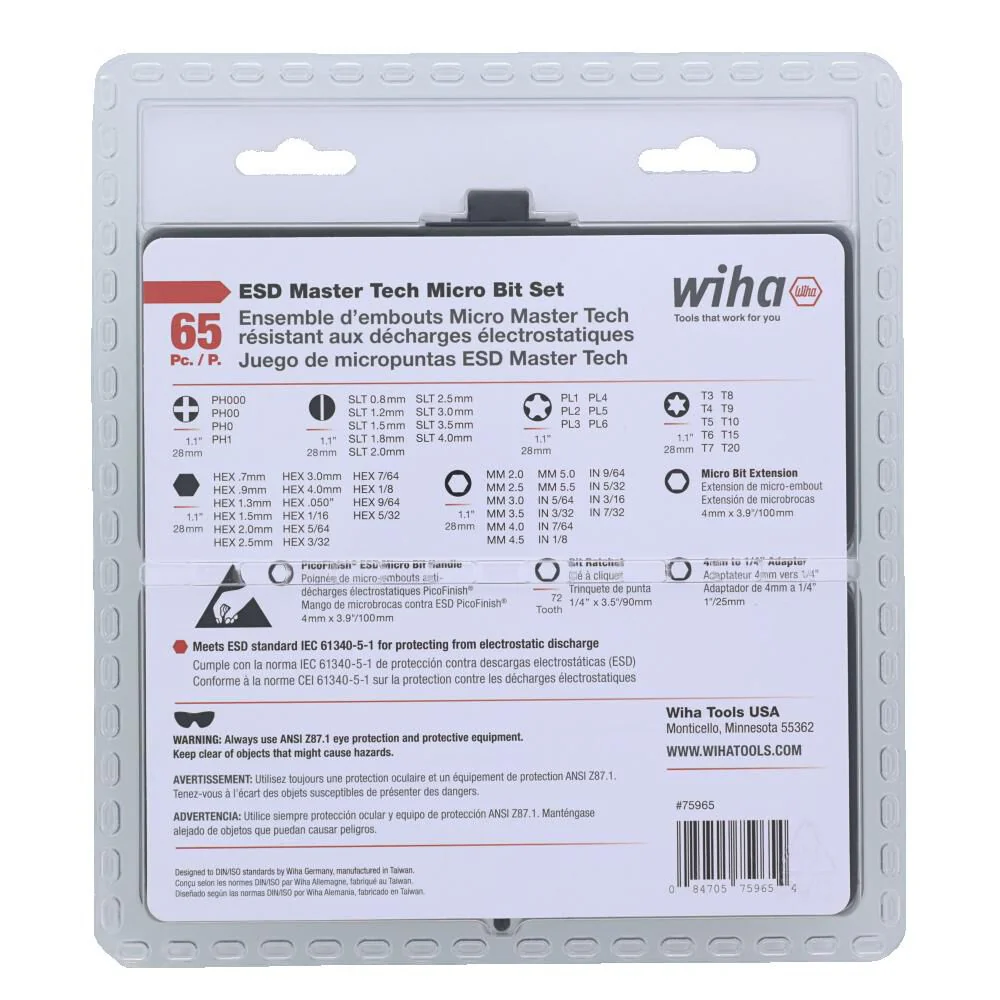 Wiha 75965 65 Piece System 4 ESD Safe Master Technician Ratchet and MicroBits Set - Image 6