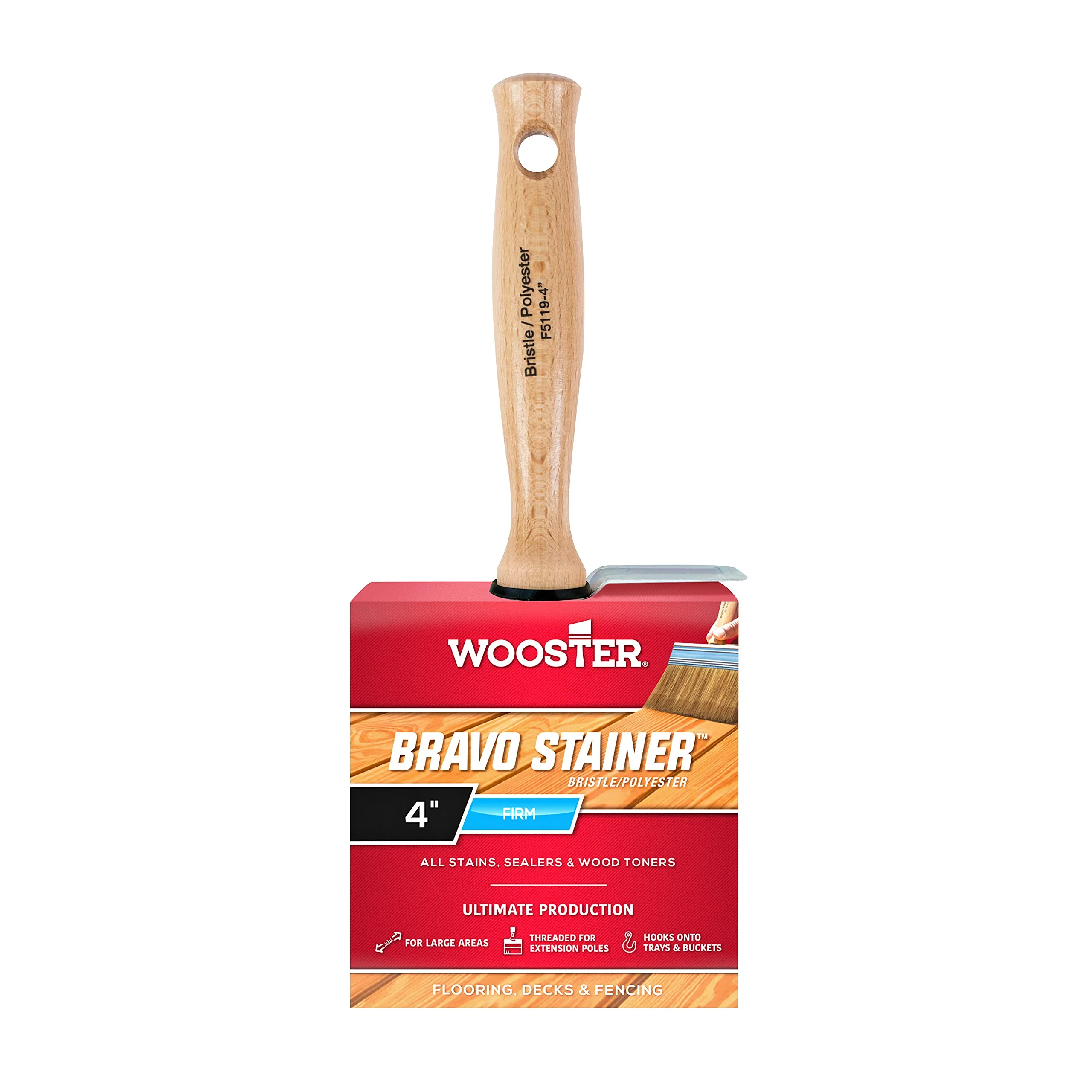 Wooster Brush F5119-4 Bravo Stainer Bristle/Polyester Stain Brush, 4 Inch