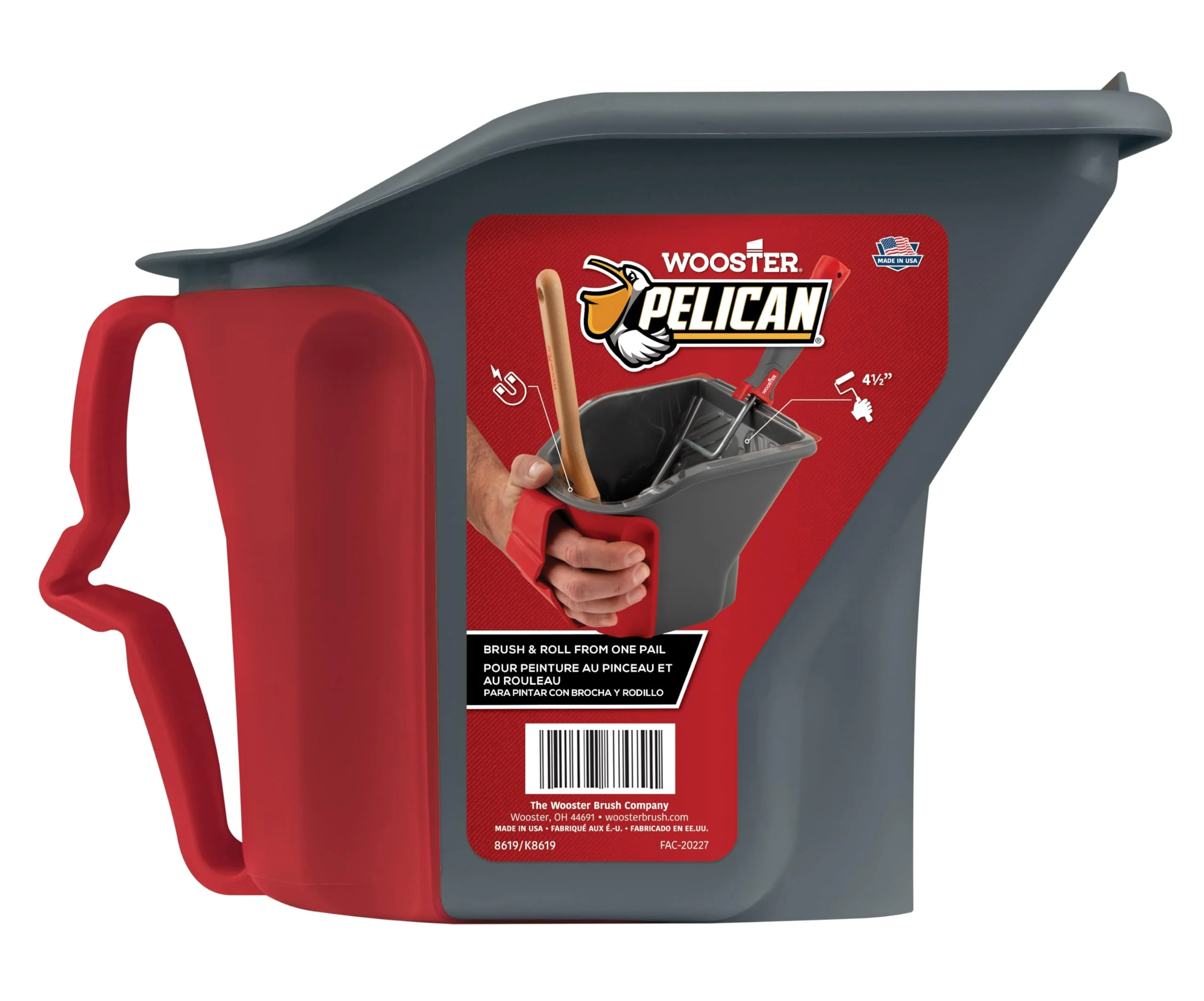 Wooster Brush (8619) Quart Pail, Pelican Hand Held 1, Gray & Red
