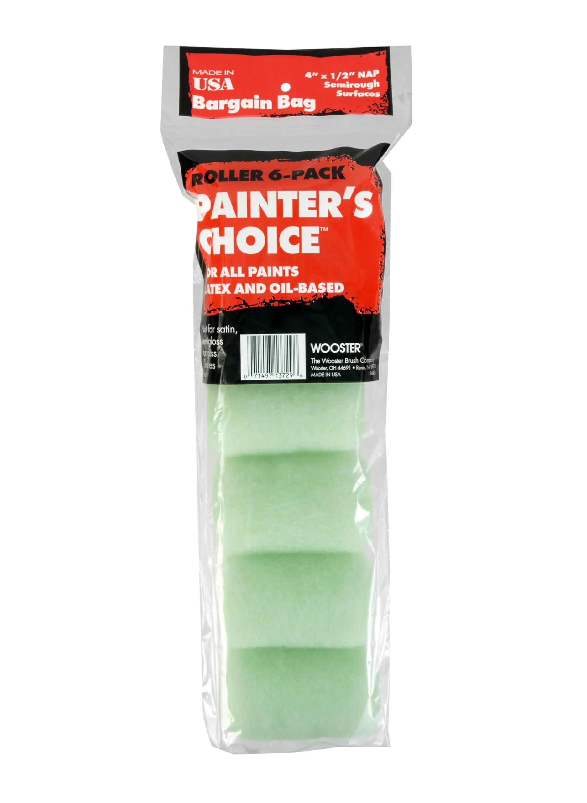 Wooster Brush R271-4 Painter's Choice Roller Cover, 1/2-Inch Nap, 4-Inch (Pack of 6)