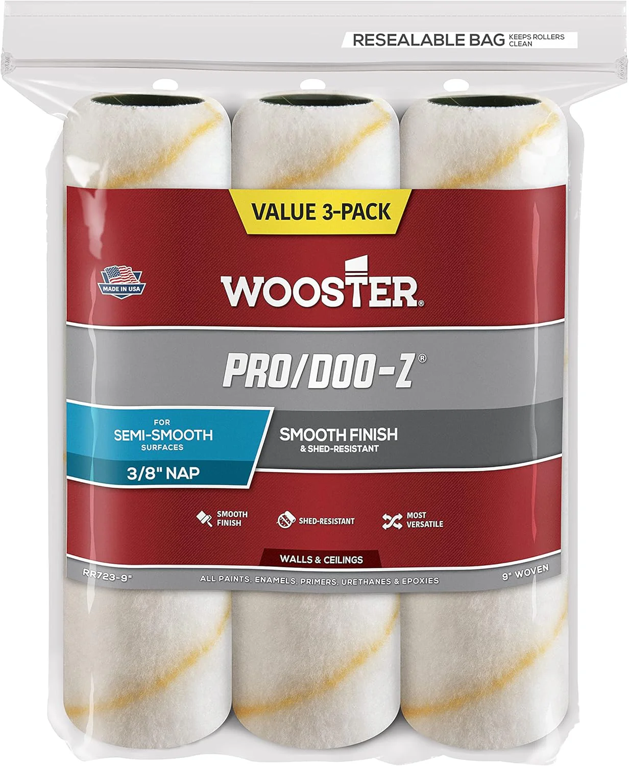 Wooster Brush RR723-9 Pro/Doo-Z Roller Cover 3/8-Inch Nap, 9-Inch - Image 2
