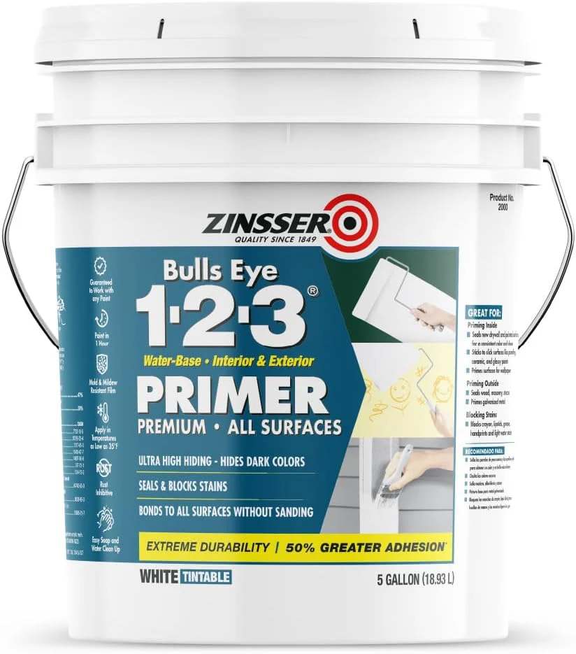 Zinsser 2000 Bulls Eye 1-2-3 Water-Base Primer, 5 Gallon, White, 640 Fl Oz - Image 2