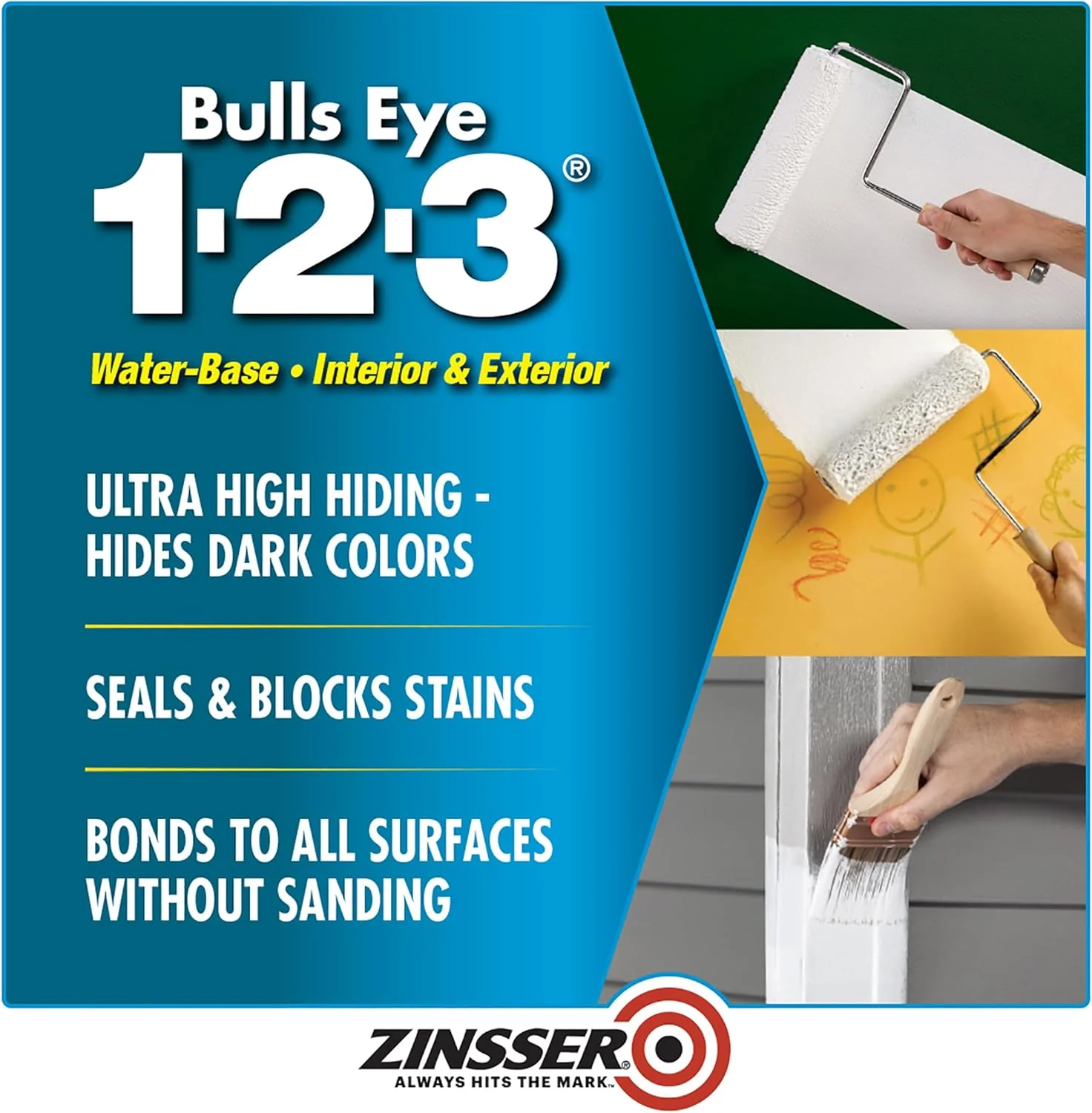 Zinsser 2000 Bulls Eye 1-2-3 Water-Base Primer, 5 Gallon, White, 640 Fl Oz - Image 3