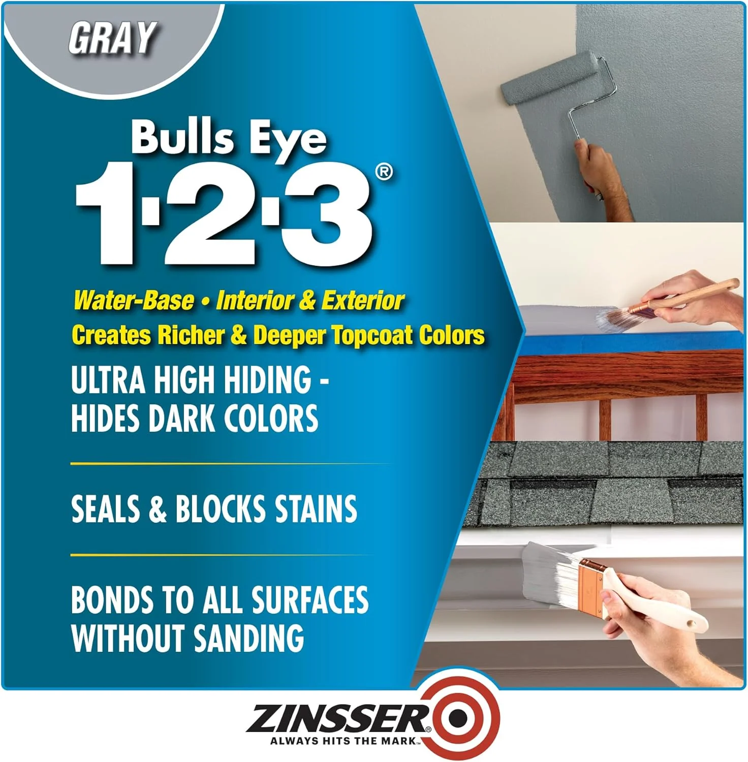 Zinsser 285090 Bulls Eye 1-2-3 All Surface Primer, 5 Gallon, Gray - Image 3