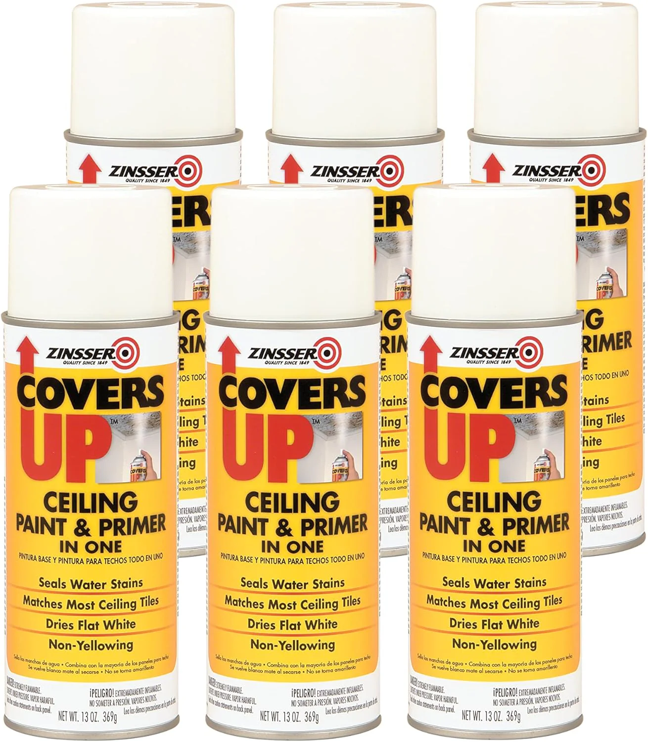 ZINSSER 3688 White Zinsser Covers Up Ceiling Paint and Primer in 1, 13 Ounce Aerosol Spray Can (Pack of 6) White 13 Ounce (Pack of 6) Spray Can - Image 2