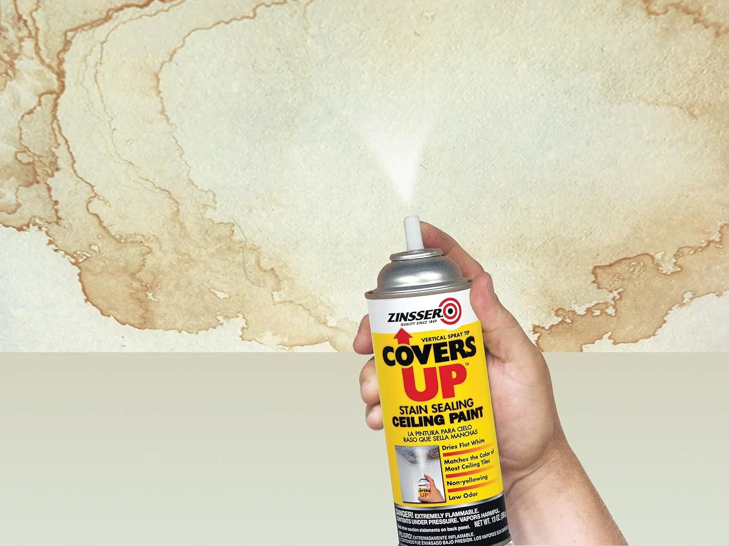 ZINSSER 3688 White Zinsser Covers Up Ceiling Paint and Primer in 1, 13 Ounce Aerosol Spray Can (Pack of 6) White 13 Ounce (Pack of 6) Spray Can - Image 5